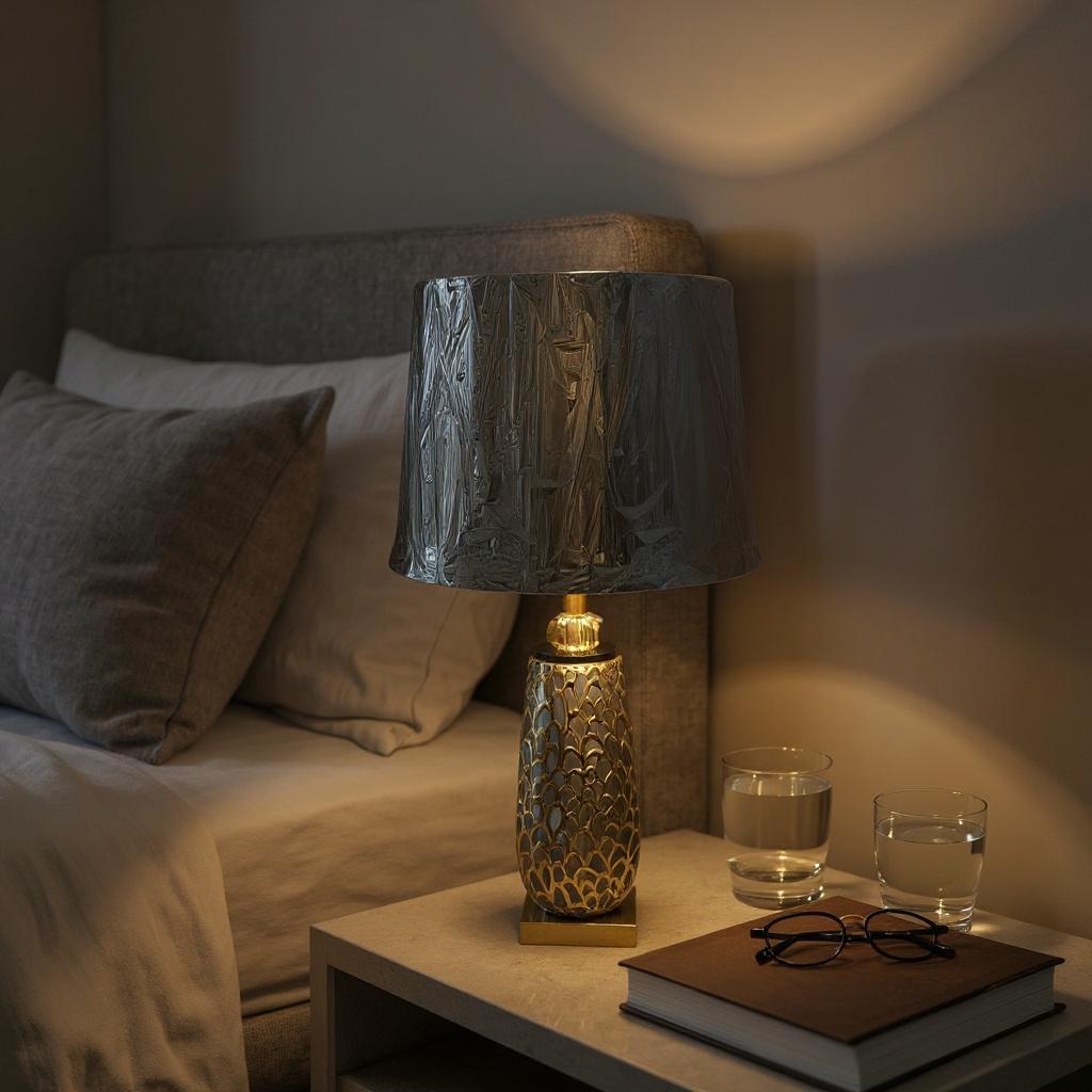 Luxe Golden Ceramic Cutwork Side Table Lamp
